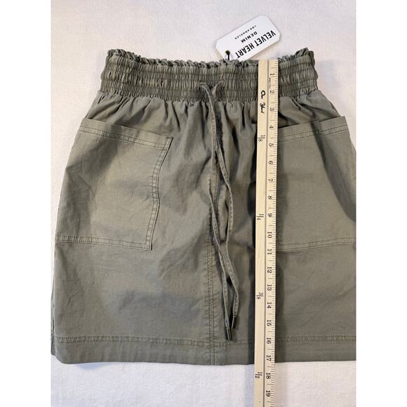 Velvet Heart Green Khaki Cargo Paperbag Waist Tie Cargo Mini Skirt Small - Picture 7 of 9
